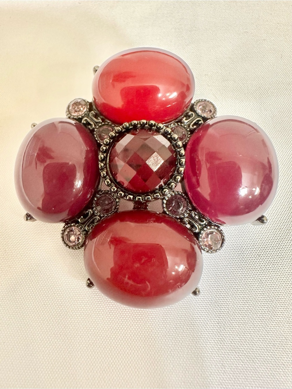 Vintage Inspired Red Cabochon Cluster Brooch